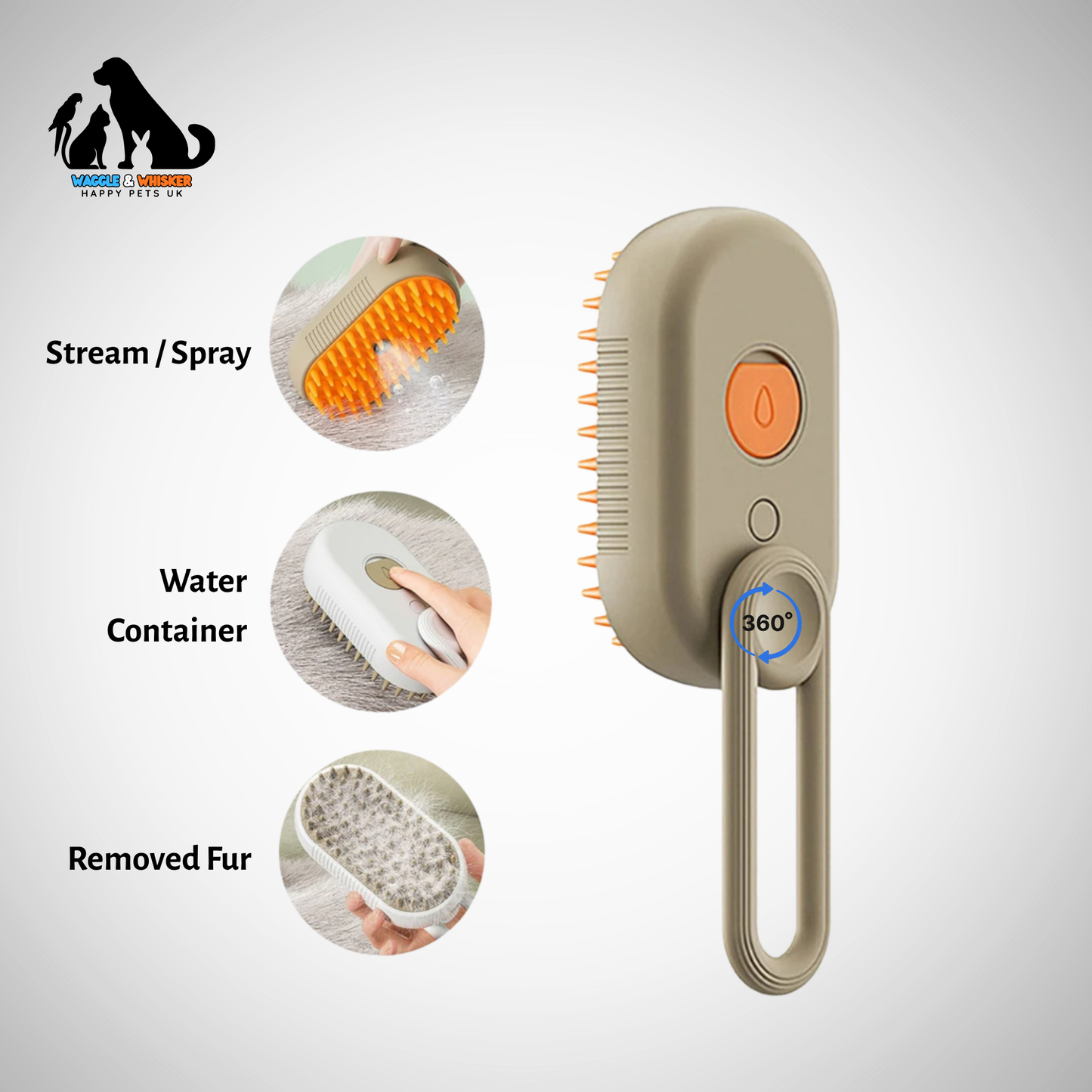 Pet Grooming Brush -Steam Spray Rechargable